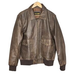 Distressed Brown Sheep Leather Bomber Jacket Mens XL Classic Aviator Heavyweight